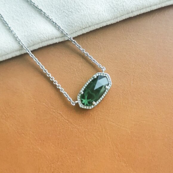 Kendra Scott Elisa Silver Green Cat's Eye Necklace Trendy - Picture 2 of 4